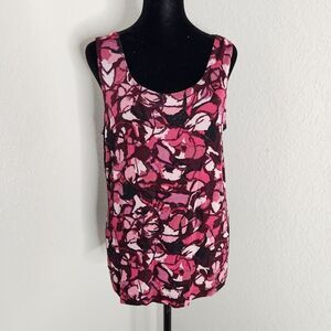 Chico's Traverlers Blouse Top Women's 2 Pink Abstract Print Scoop Neck Pullover